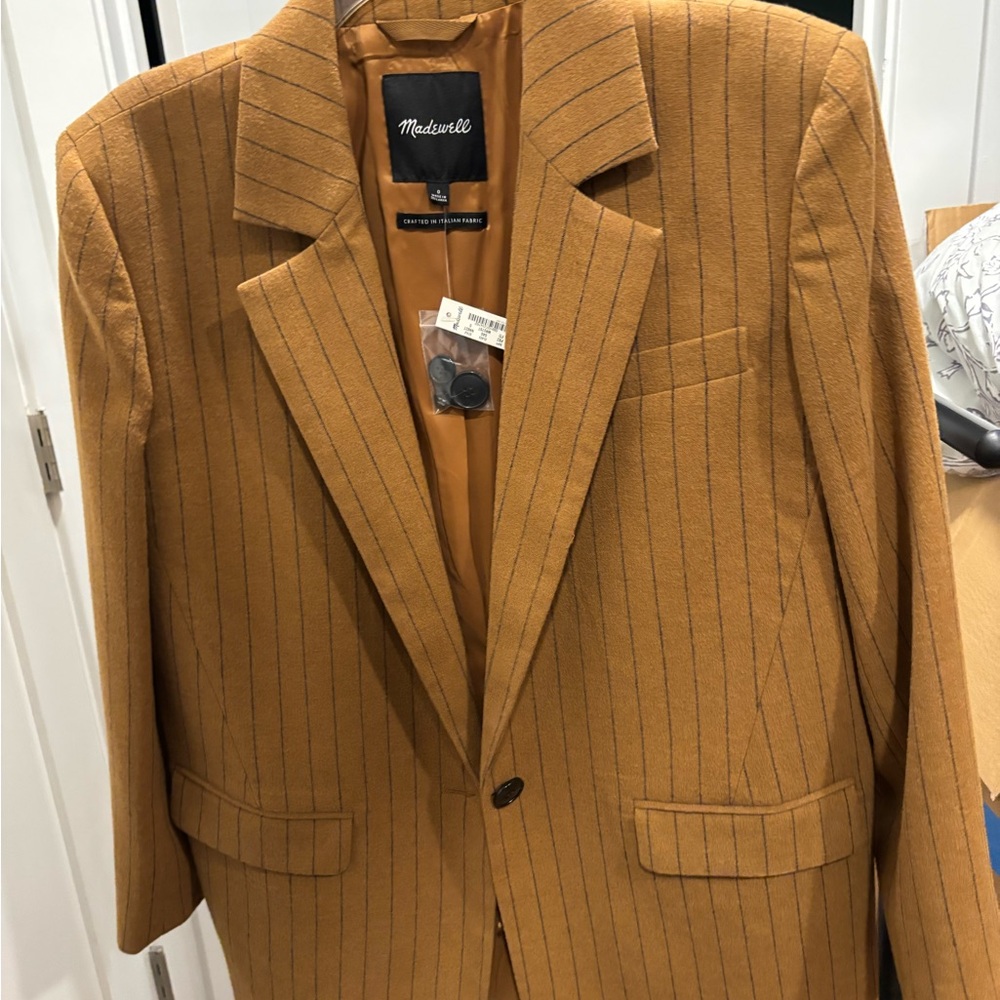 Madewell Women's Mustard Pinstripe Oversized Blazer NWT